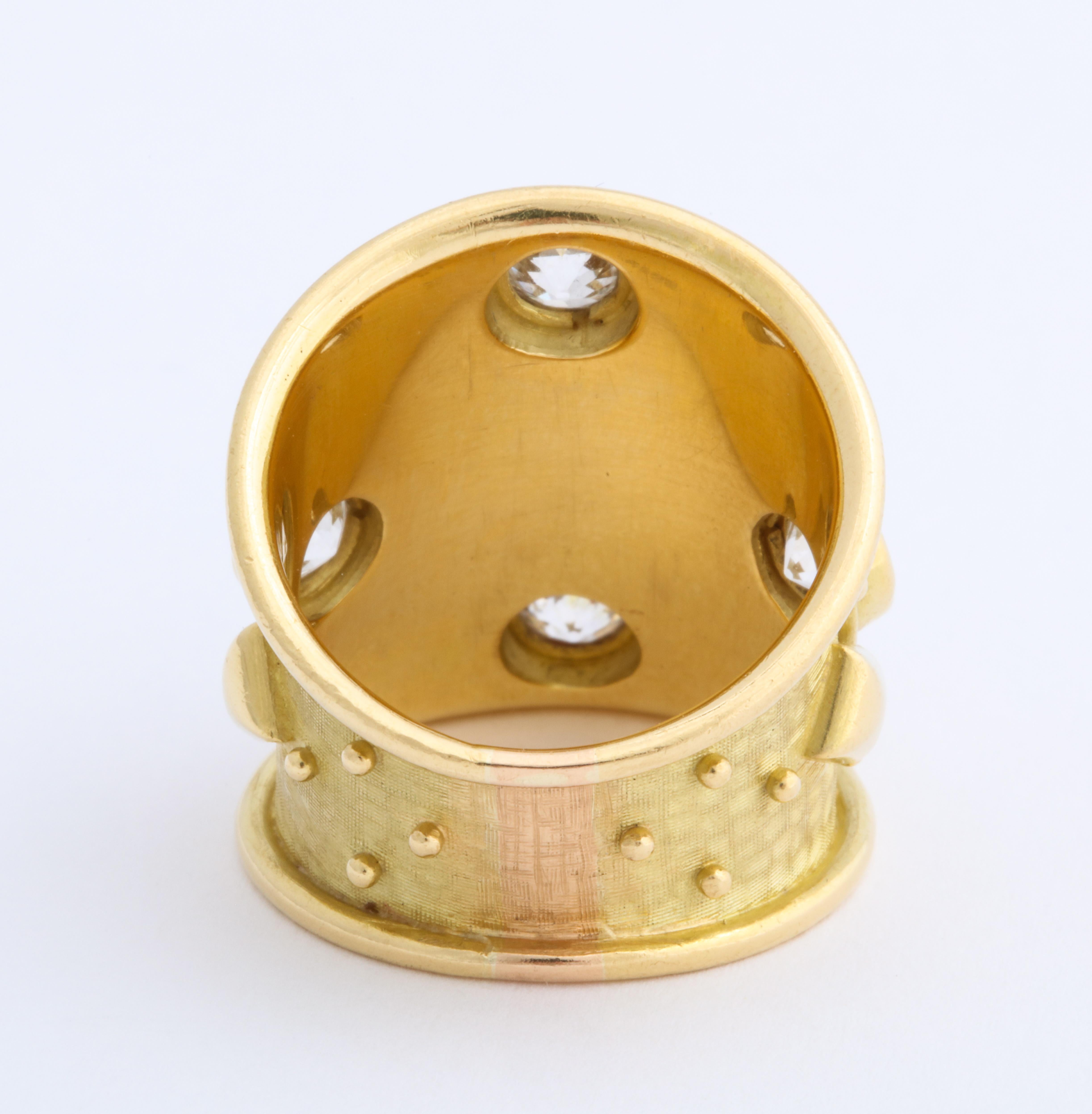 Round Cut Elizabeth Gage 18 Karat Gold Ring with Diamonds For Sale