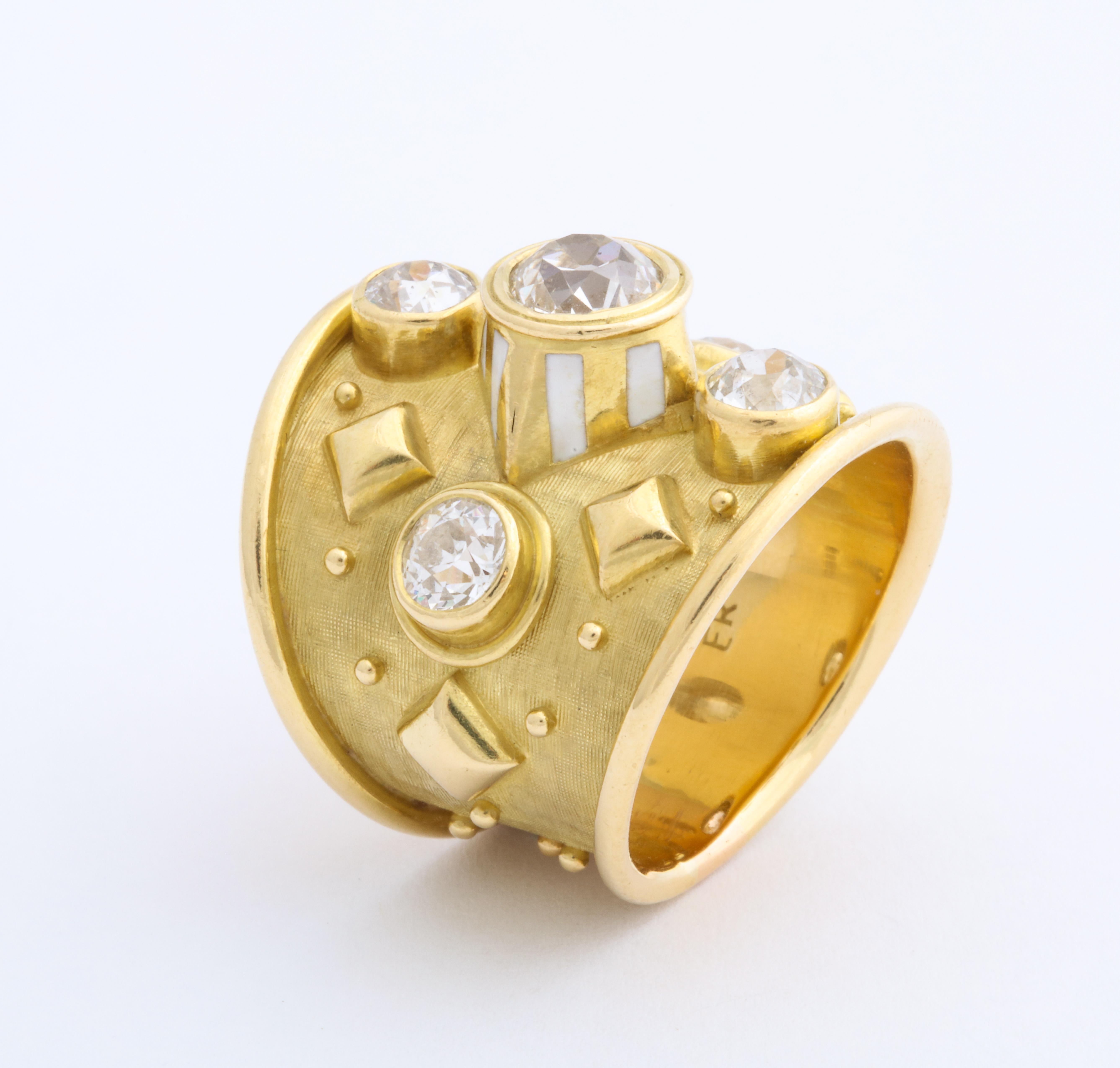 Elizabeth Gage 18 Karat Gold Ring with Diamonds In Good Condition For Sale In New York, NY