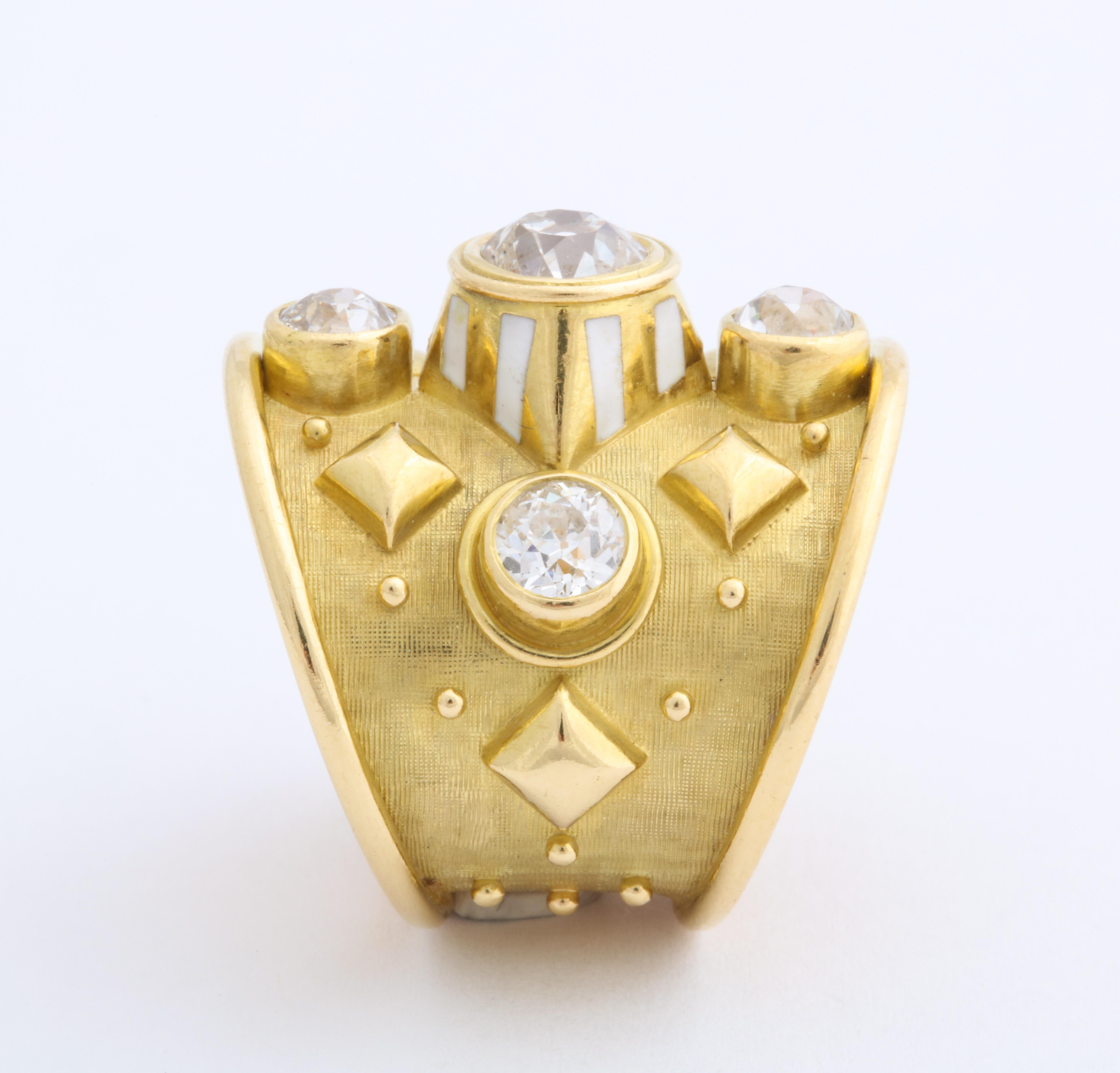 Women's or Men's Elizabeth Gage 18 Karat Gold Ring with Diamonds For Sale