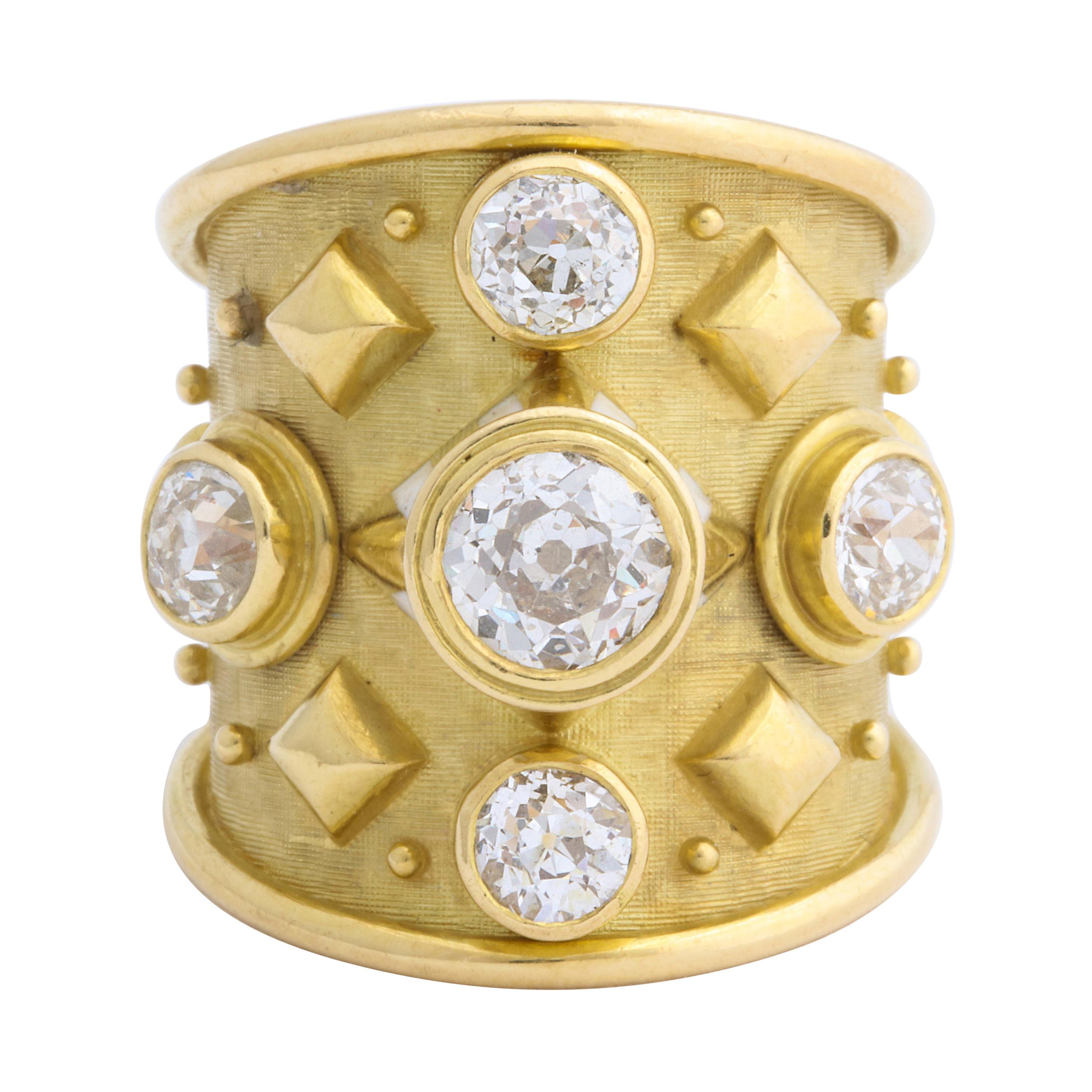 Elizabeth Gage 18 Karat Gold Ring with Diamonds For Sale