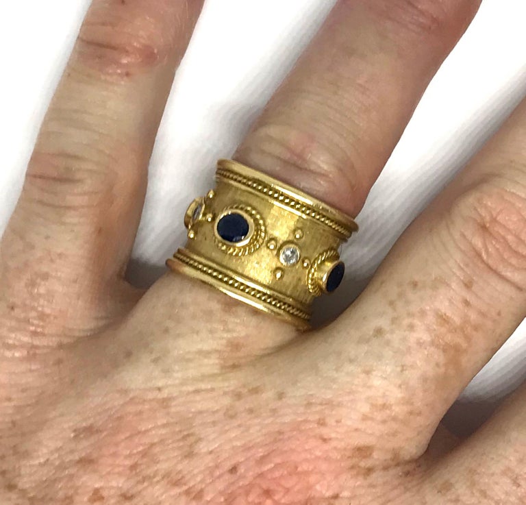 Elizabeth Gage 18 Karat Yellow Gold Blue Sapphire and White Diamond