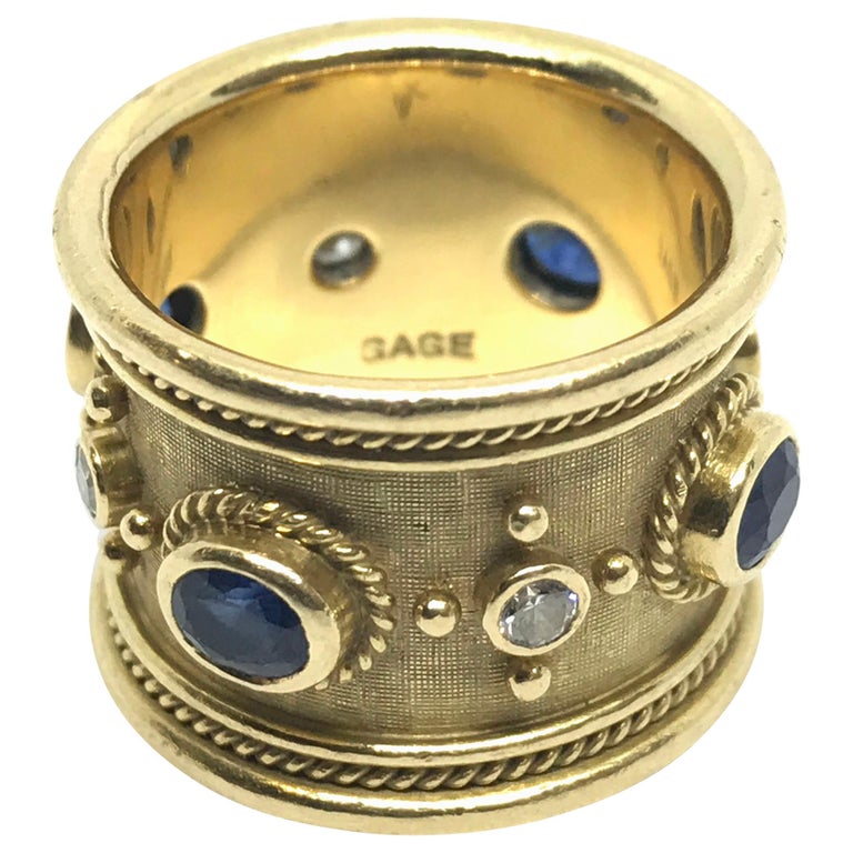 Elizabeth Gage 18 Karat Yellow Gold Blue Sapphire and White Diamond