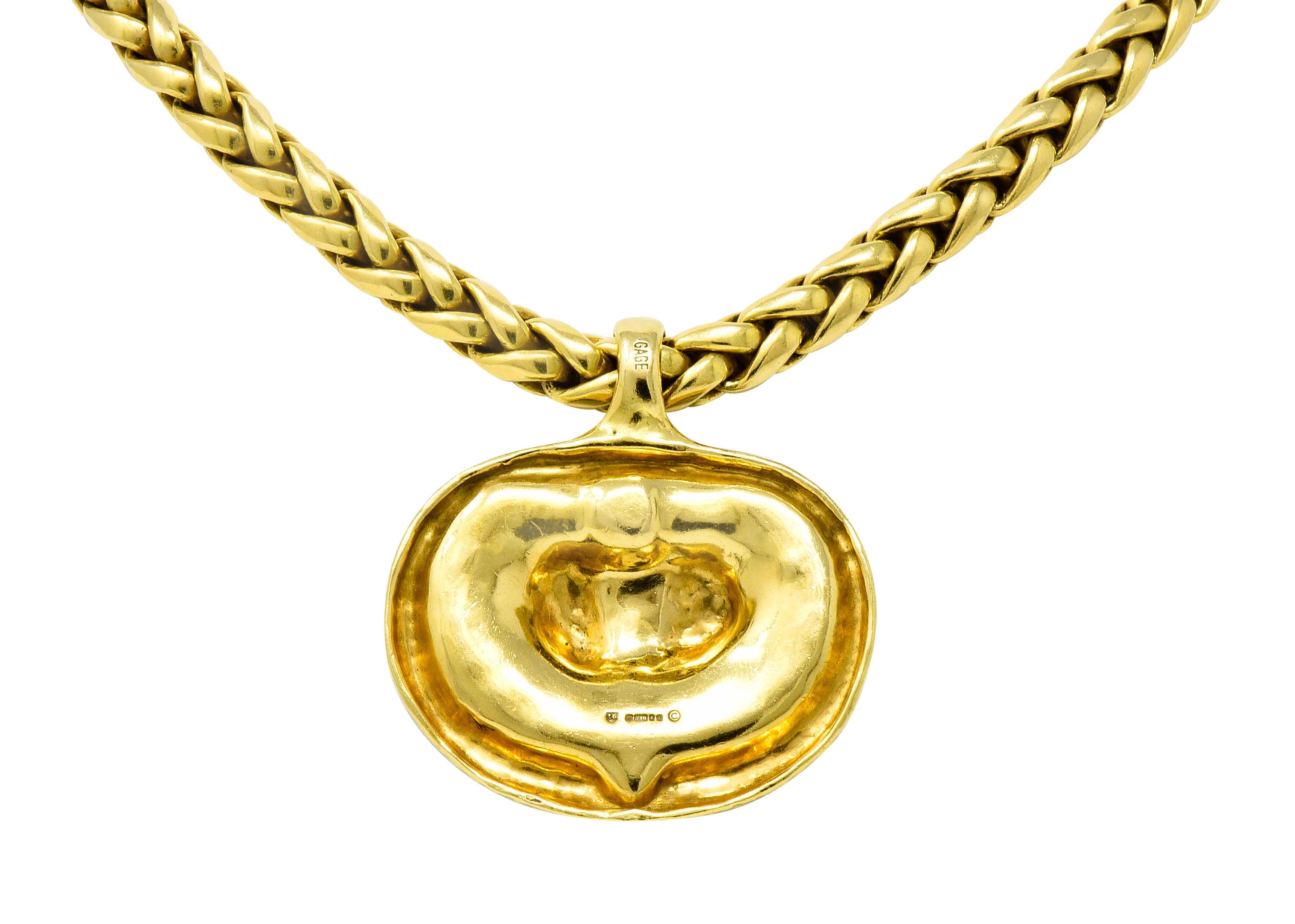 Contemporary Elizabeth Gage 18 Karat Yellow Gold Serpentine Relic Pendant Necklace