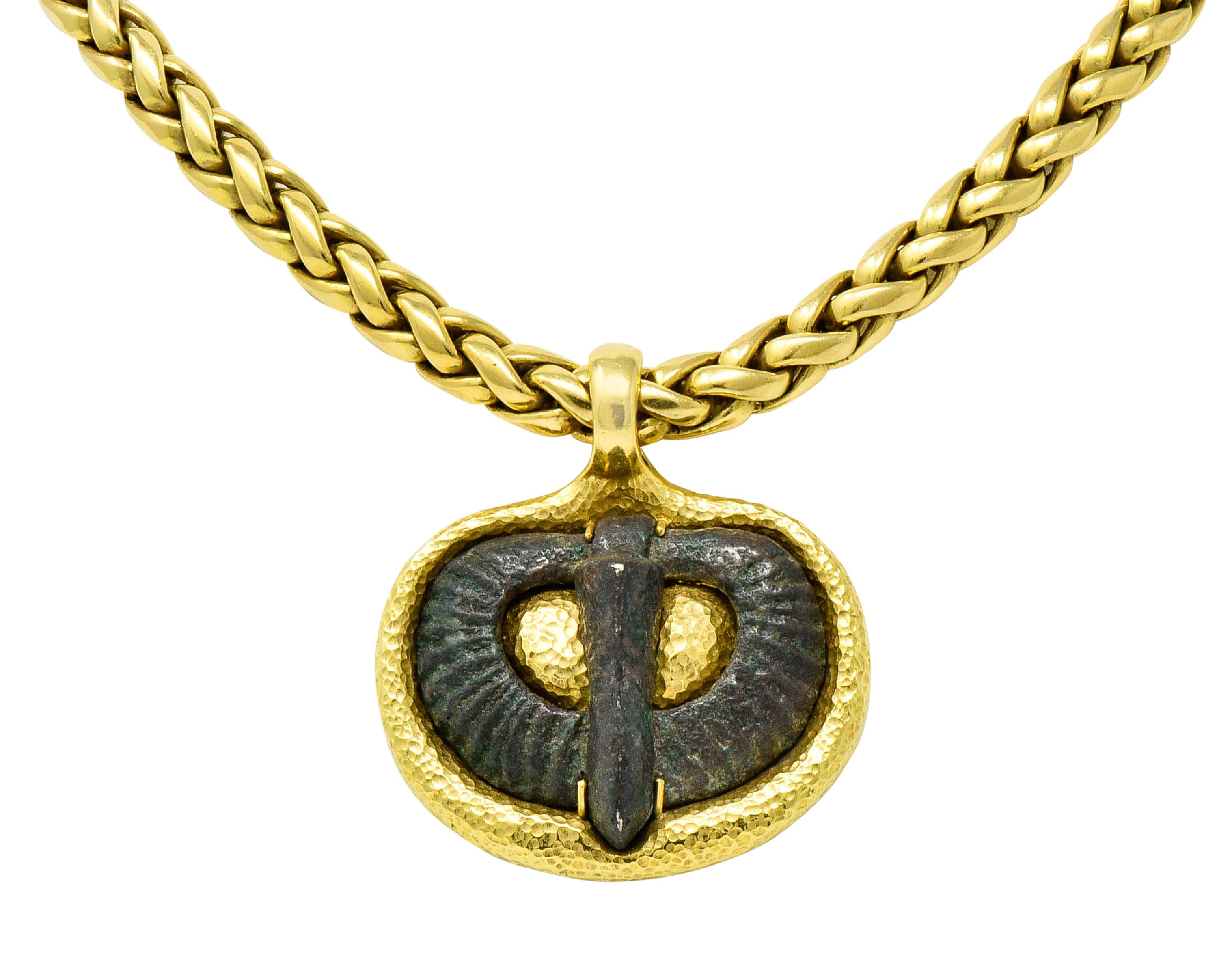Elizabeth Gage 18 Karat Yellow Gold Serpentine Relic Pendant Necklace 7