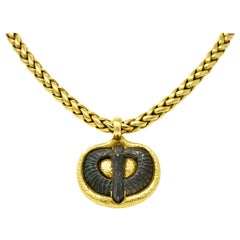 Elizabeth Gage 18 Karat Yellow Gold Serpentine Relic Pendant Necklace