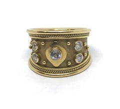 Elizabeth Gage 18 Karat Yellow Gold White Diamond Tapered Band Ring