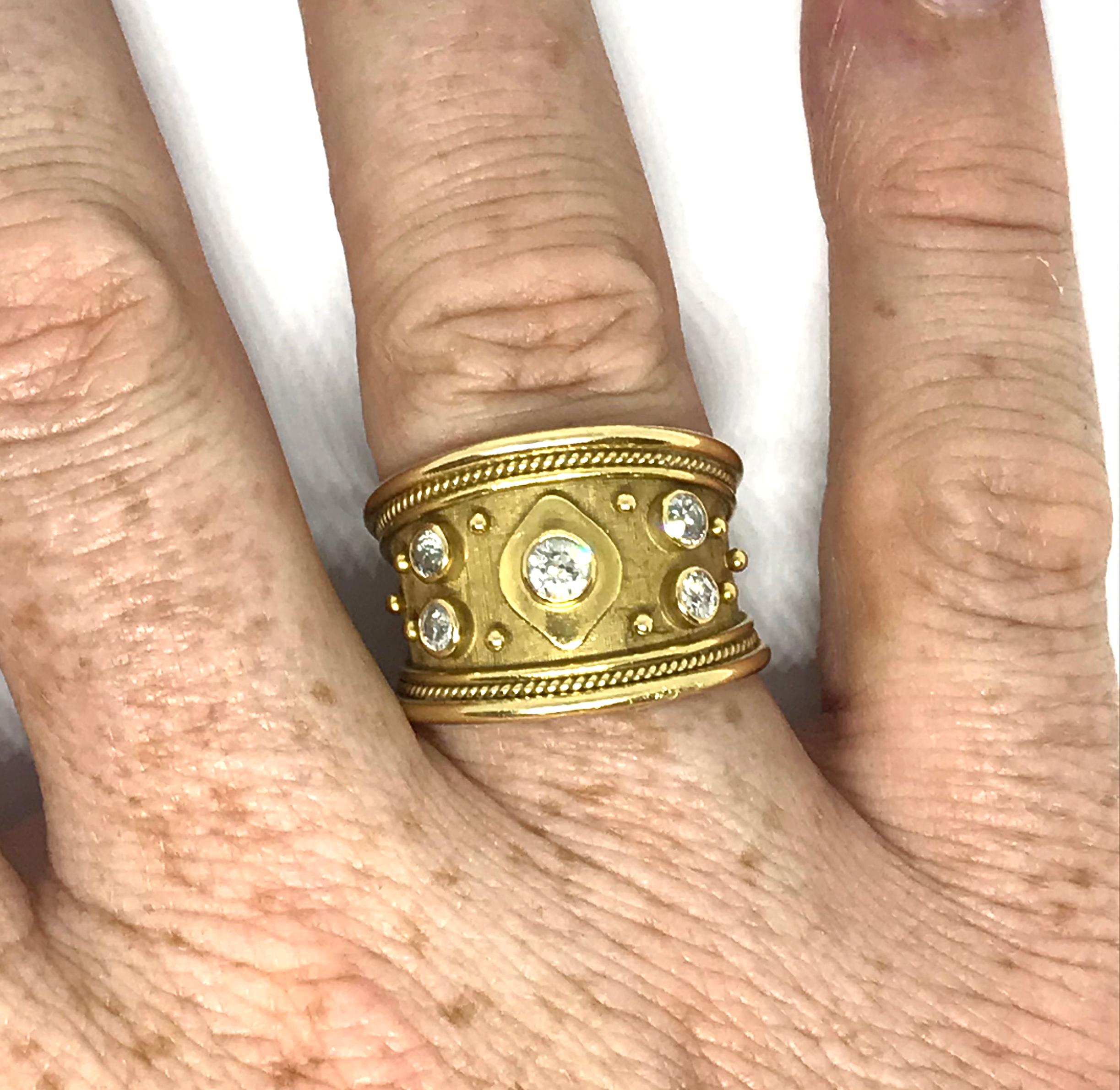Modernist Elizabeth Gage 18 Karat Yellow Gold White Diamond Tapered Band Ring