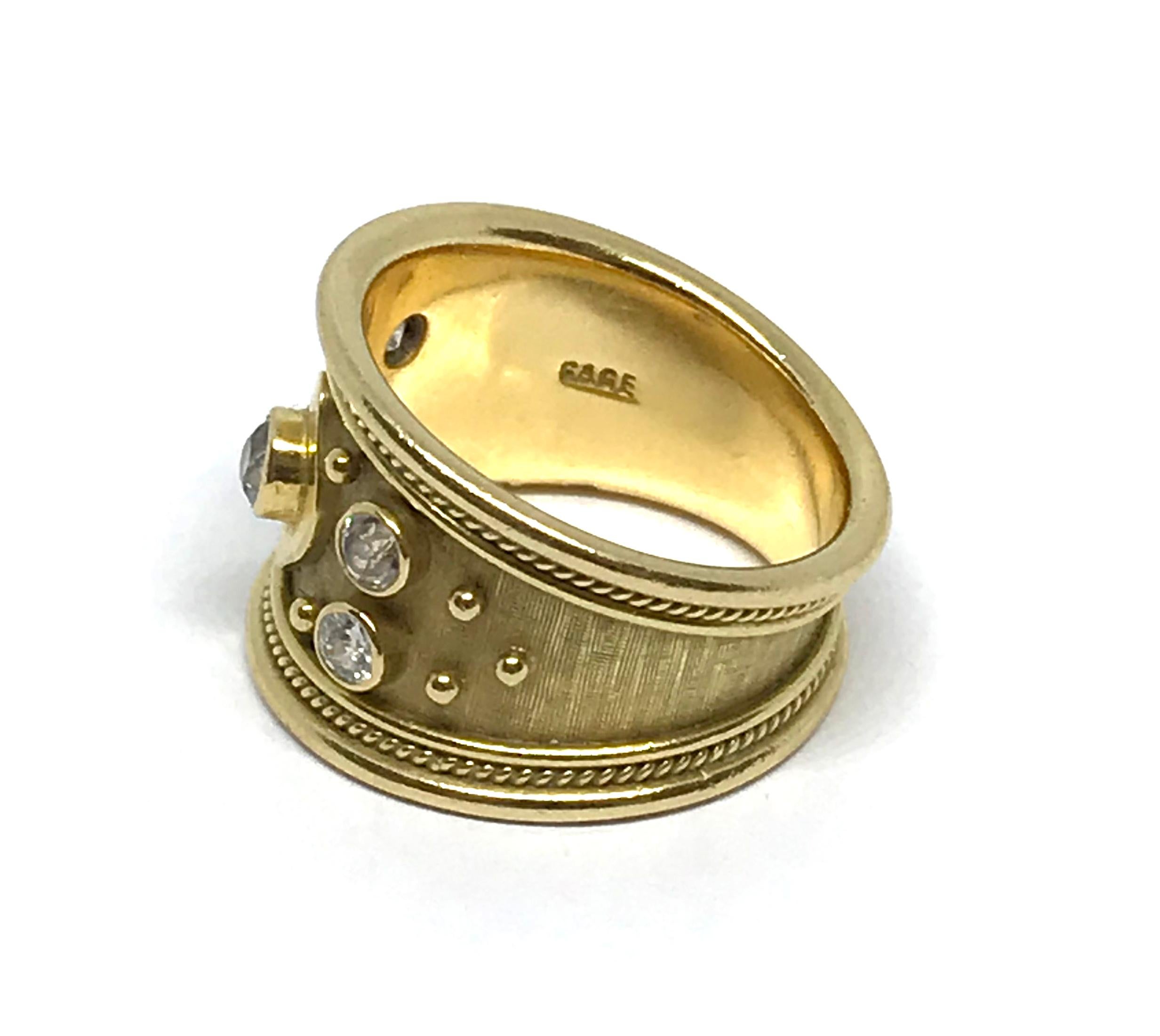 Women's or Men's Elizabeth Gage 18 Karat Yellow Gold White Diamond Tapered Band Ring