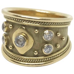 Elizabeth Gage 18 Karat Yellow Gold White Diamond Tapered Band Ring