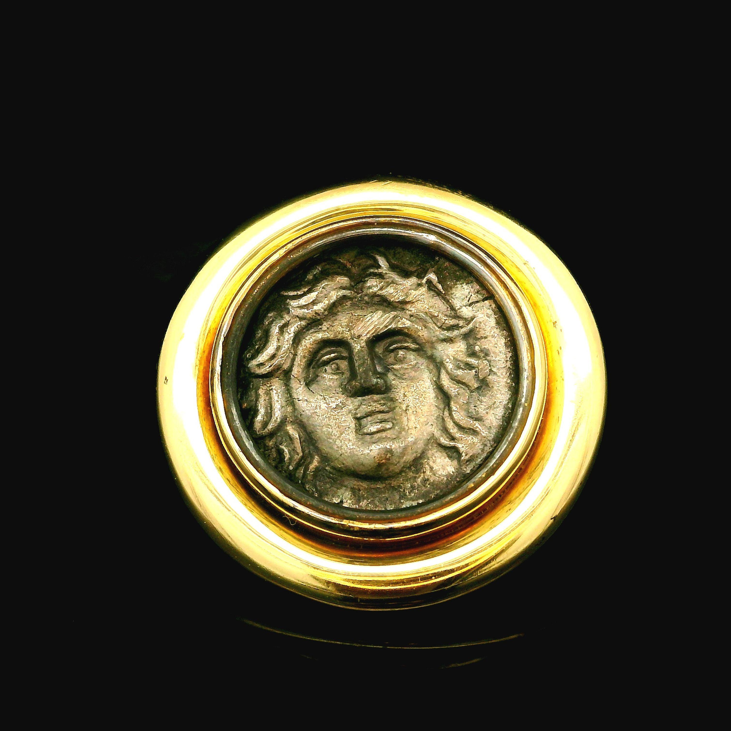 Elizabeth Gage 18k Gold Tourmaline & Ancient Coin Pearl Diamond Dangle Brooch For Sale 14