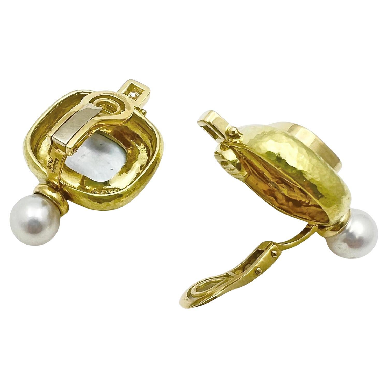 Elizabeth Gage, boucles d'oreilles Valois en or 18 carats, perles de verre vénitien entaillées et diamants Pour femmes en vente
