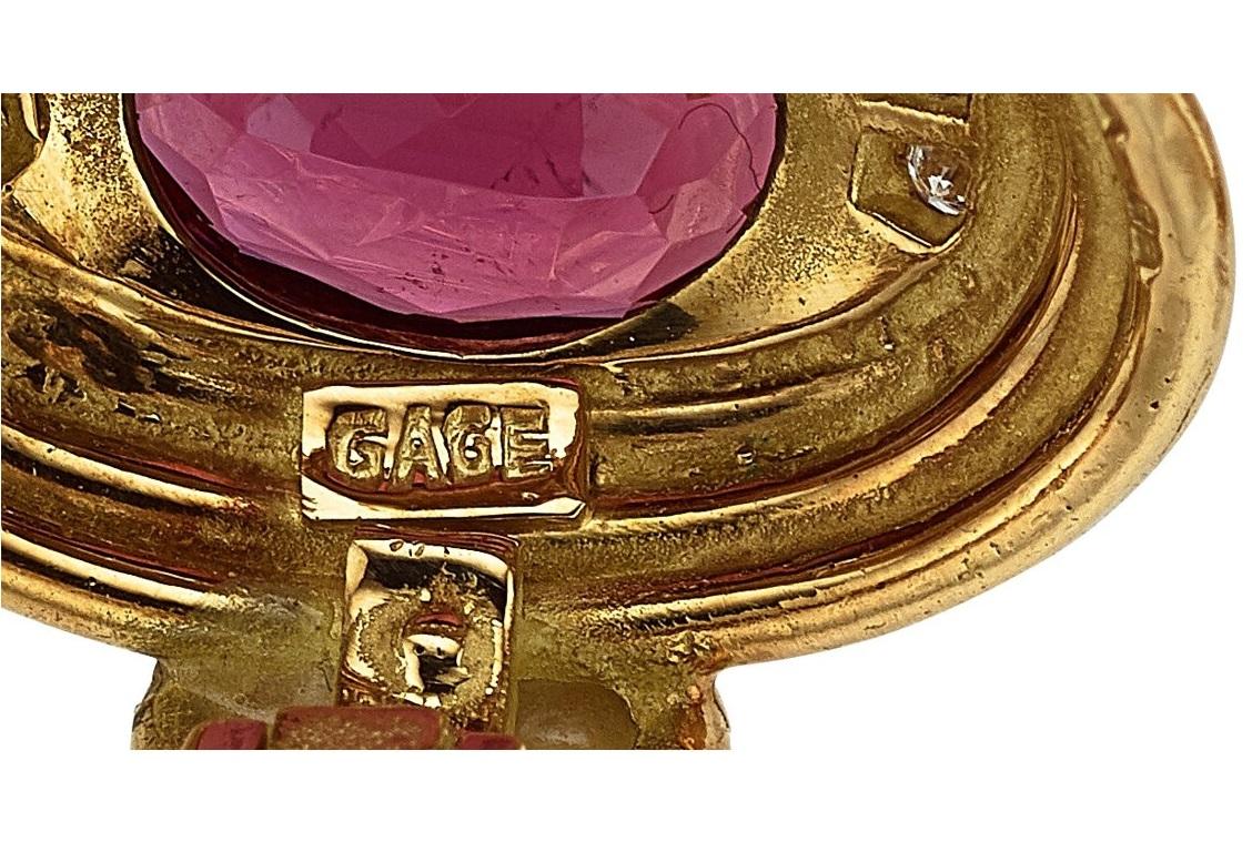 Pendientes de clip Elizabeth Gage de oro de 18 quilates con turmalina rosa de 3,90 quilates y perla Corte redondo en venta
