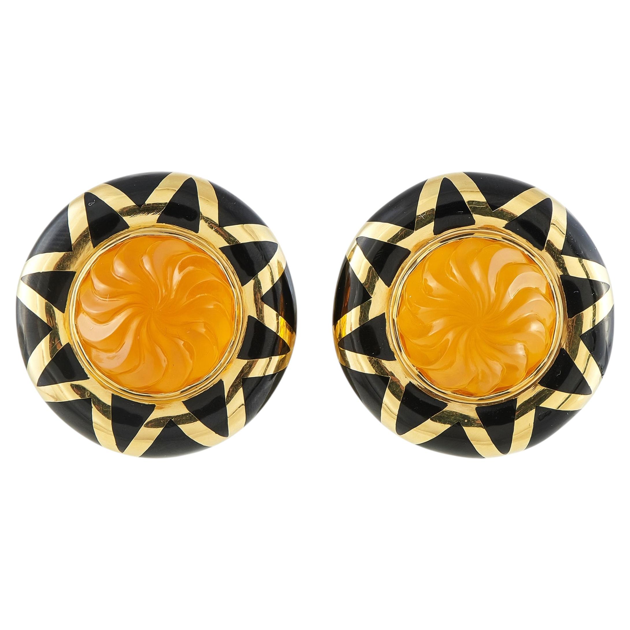 Orecchini Elizabeth Gage in oro giallo 18 carati con citrino e smalto EG13-060326