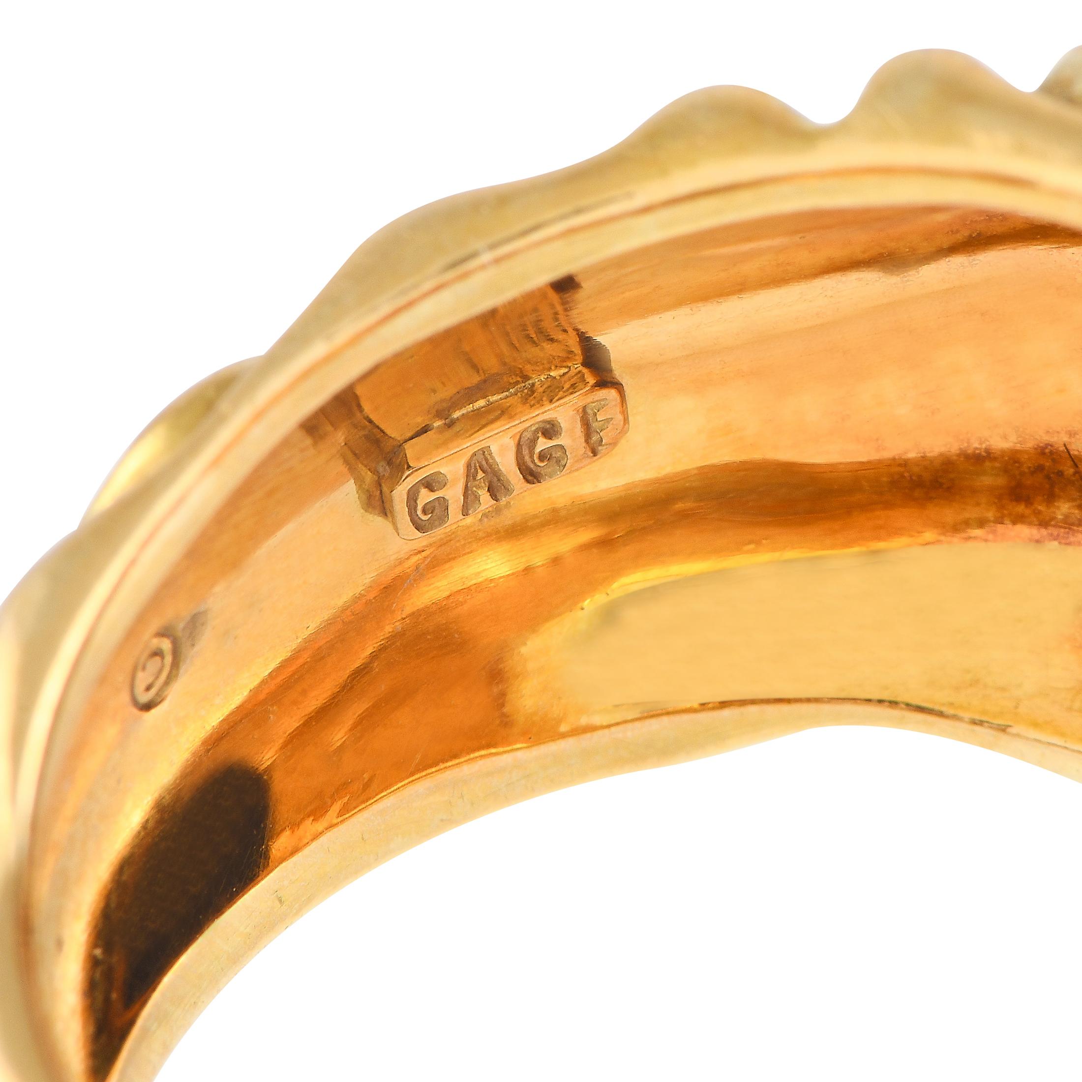 Elizabeth Gage 18K Yellow Gold Lapis Lazuli Carved Ring In Excellent Condition In Southampton, PA