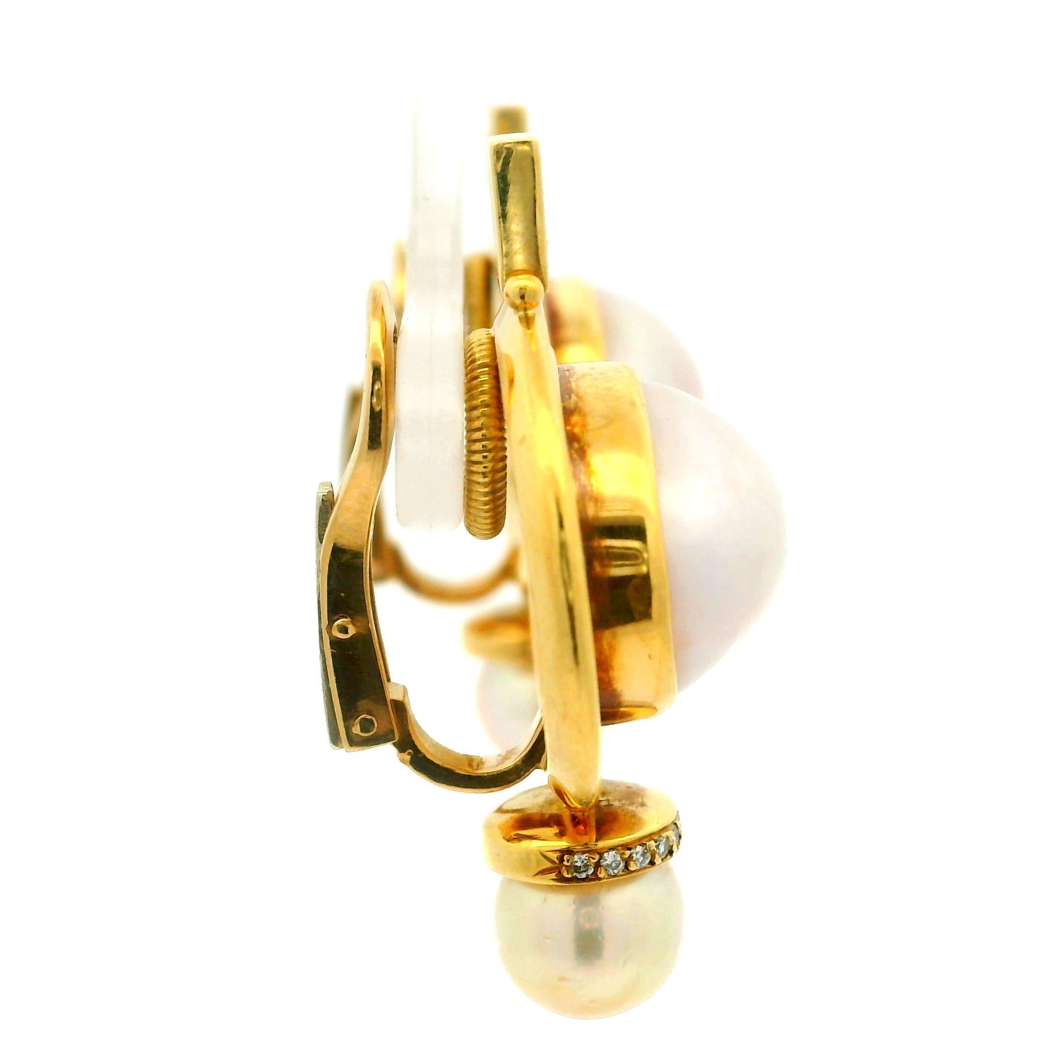 Women's Elizabeth Gage 18k Yellow Gold Mabe Pearl & Diamond Valois Clip On Earrings
