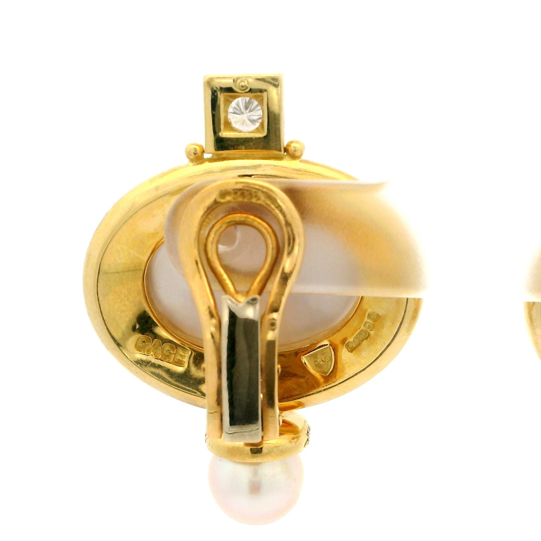 Elizabeth Gage 18k Yellow Gold Mabe Pearl & Diamond Valois Clip On Earrings 1