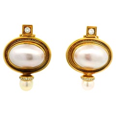 Elizabeth Gage 18k Yellow Gold Mabe Pearl & Diamond Valois Clip On Earrings