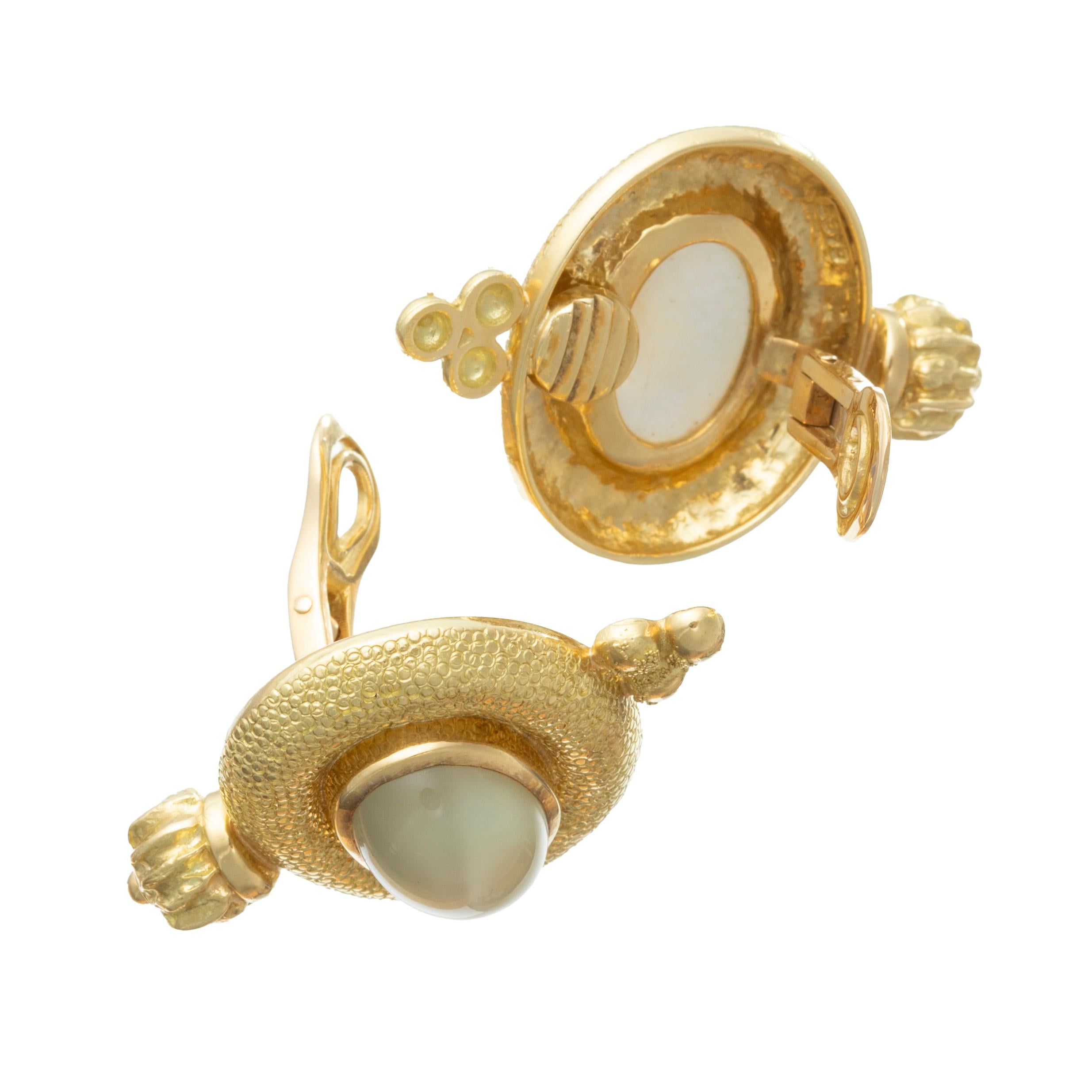 Cabochon Elizabeth Gage 18k Yellow Gold Prasiolite Clip Earrings