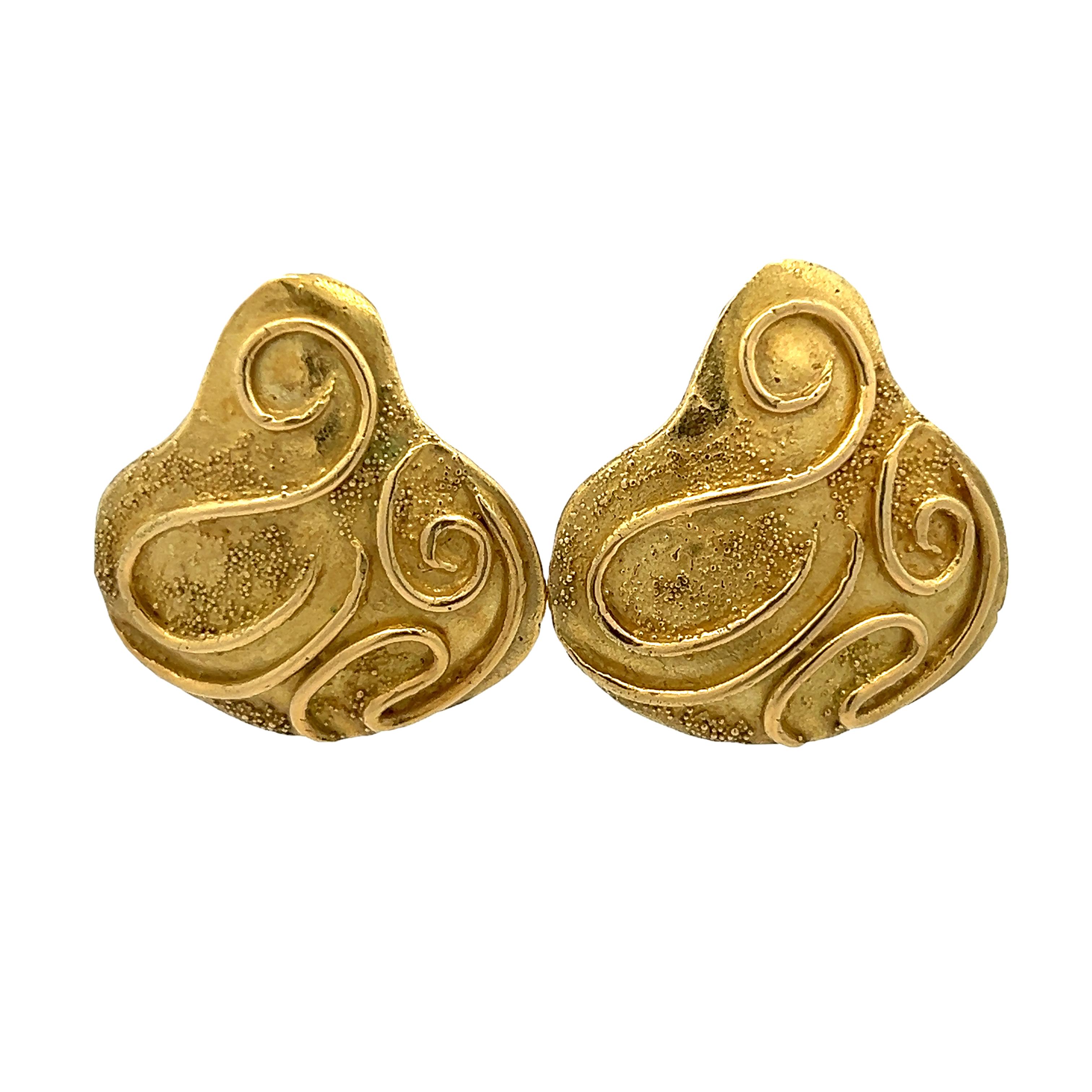 Elizabeth Gage 18K Yellow Gold Sculptural Swirl Clip-On Earrings For Sale 4