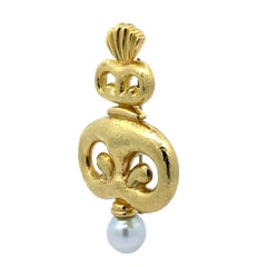 Elizabeth Gage 18k Yellow Hammered Gold 11.7mm South Sea White Pearl Pin Brooch