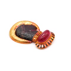 Elizabeth Gage 1990 London Enameled Pendant Brooch In 18Kt Gold With Tourmalines
