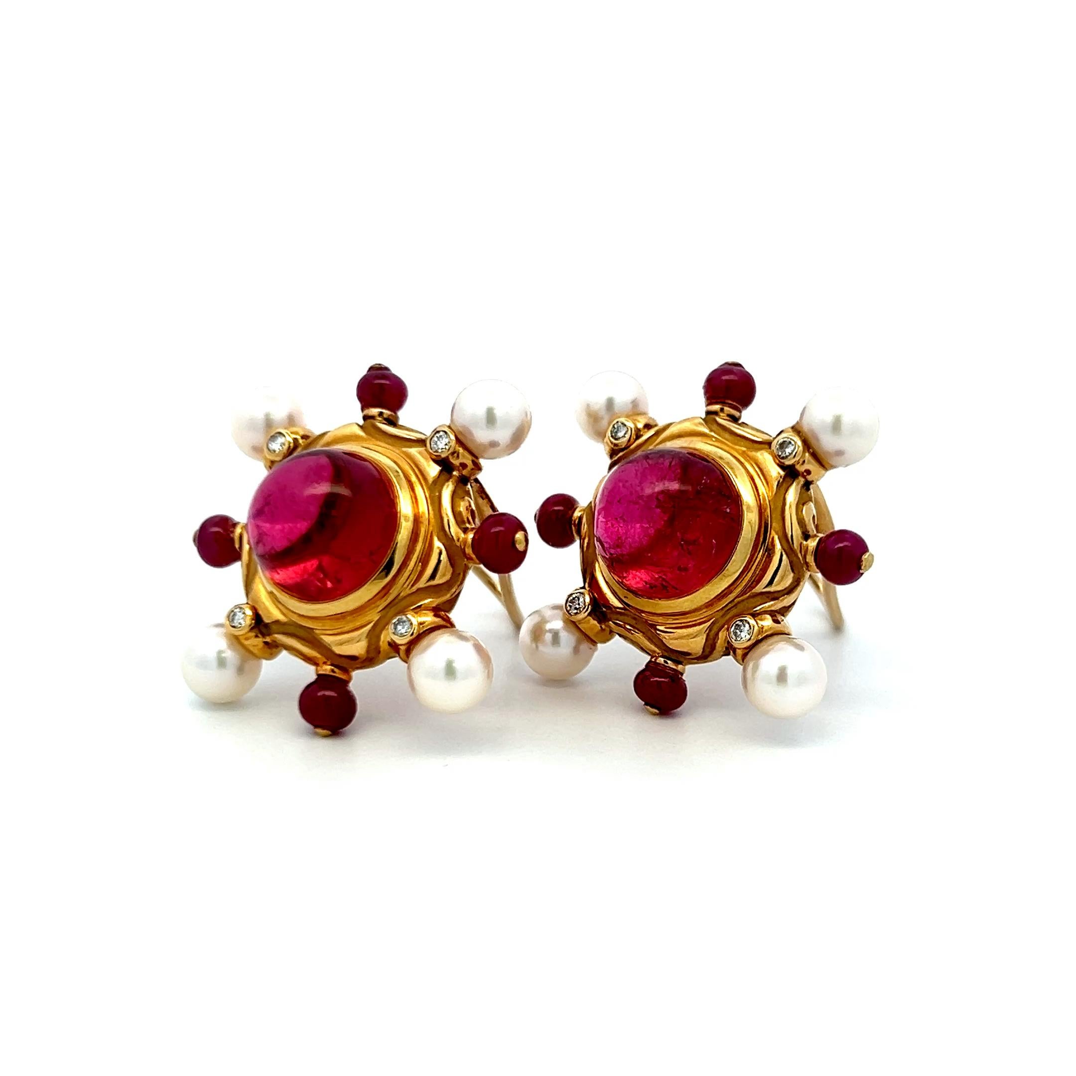 Elizabeth Gage - Boucles d'oreilles à clip en or 18 carats avec tourmaline de 2,00 ct et diamant de 0,24 ct Pour femmes en vente