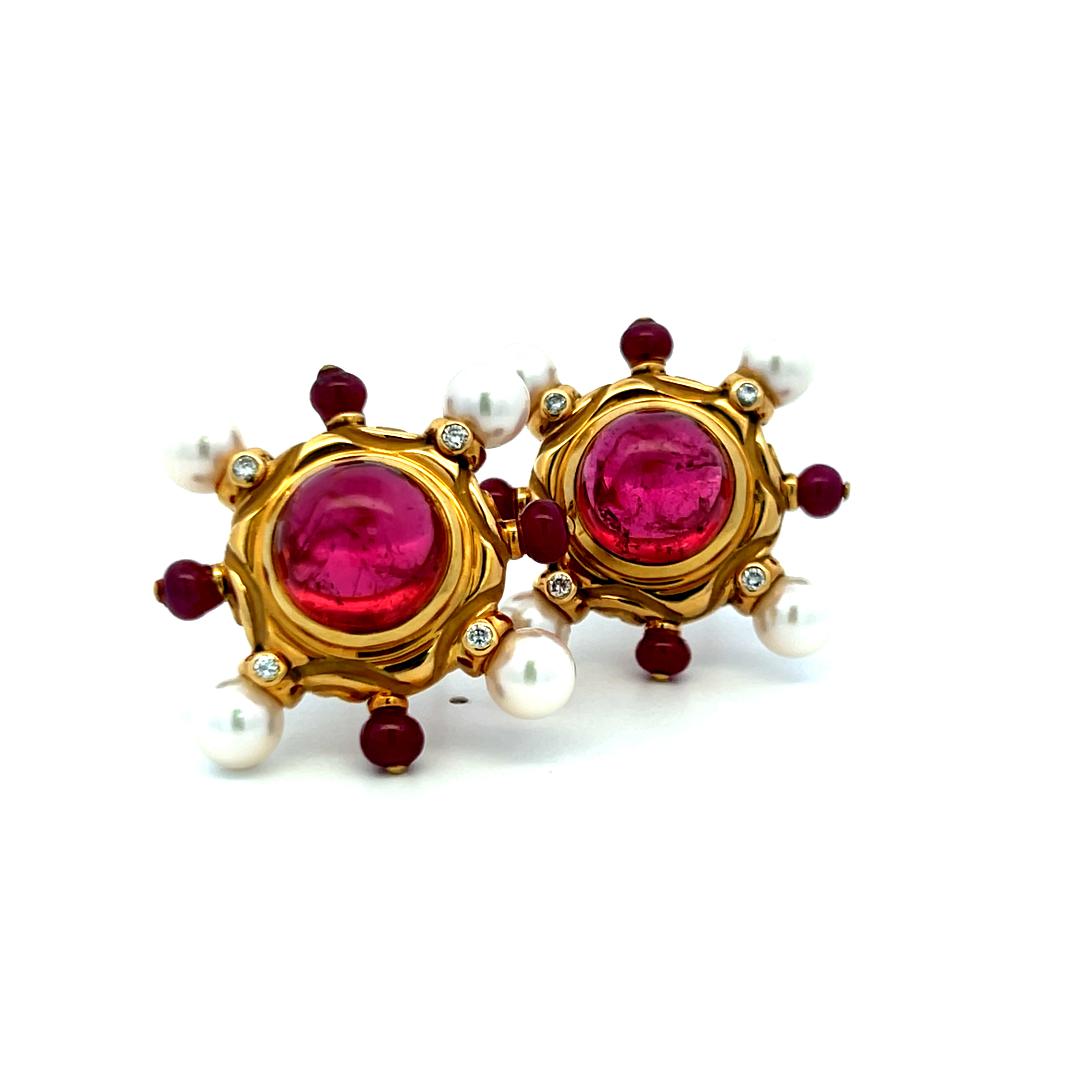 Elizabeth Gage - Boucles d'oreilles à clip en or 18 carats avec tourmaline de 2,00 ct et diamant de 0,24 ct en vente 2