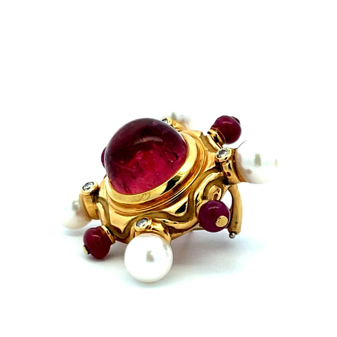 Elizabeth Gage - Boucles d'oreilles à clip en or 18 carats avec tourmaline de 2,00 ct et diamant de 0,24 ct en vente 3