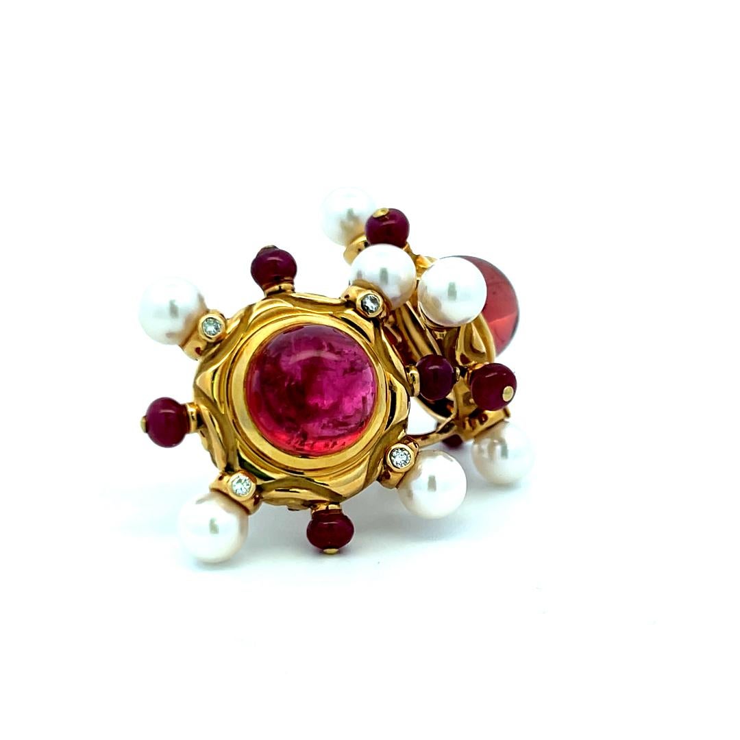 Elizabeth Gage - Boucles d'oreilles à clip en or 18 carats avec tourmaline de 2,00 ct et diamant de 0,24 ct en vente 4