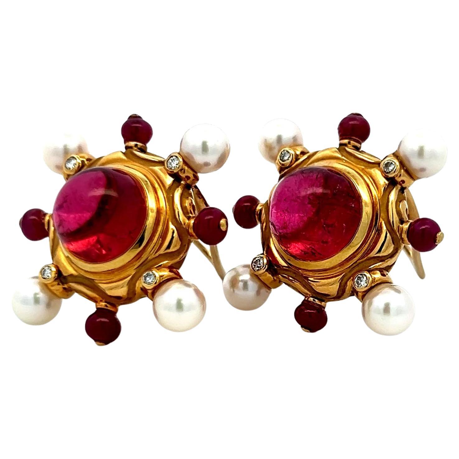 Elizabeth Gage - Boucles d
oreilles à clip en or 18 carats avec tourmaline de 2,00 ct et diamant de 0,24 ct