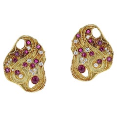 Elizabeth Gage Abstract Ruby and Diamond Earrings, 18k