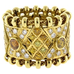 Vintage Elizabeth Gage Agincourt White and Yellow Diamond  Flexible Ring