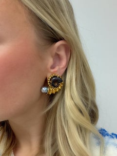 Elizabeth Gage, Ammonite and Tahitian Pearl Nautilus Shell Earrings