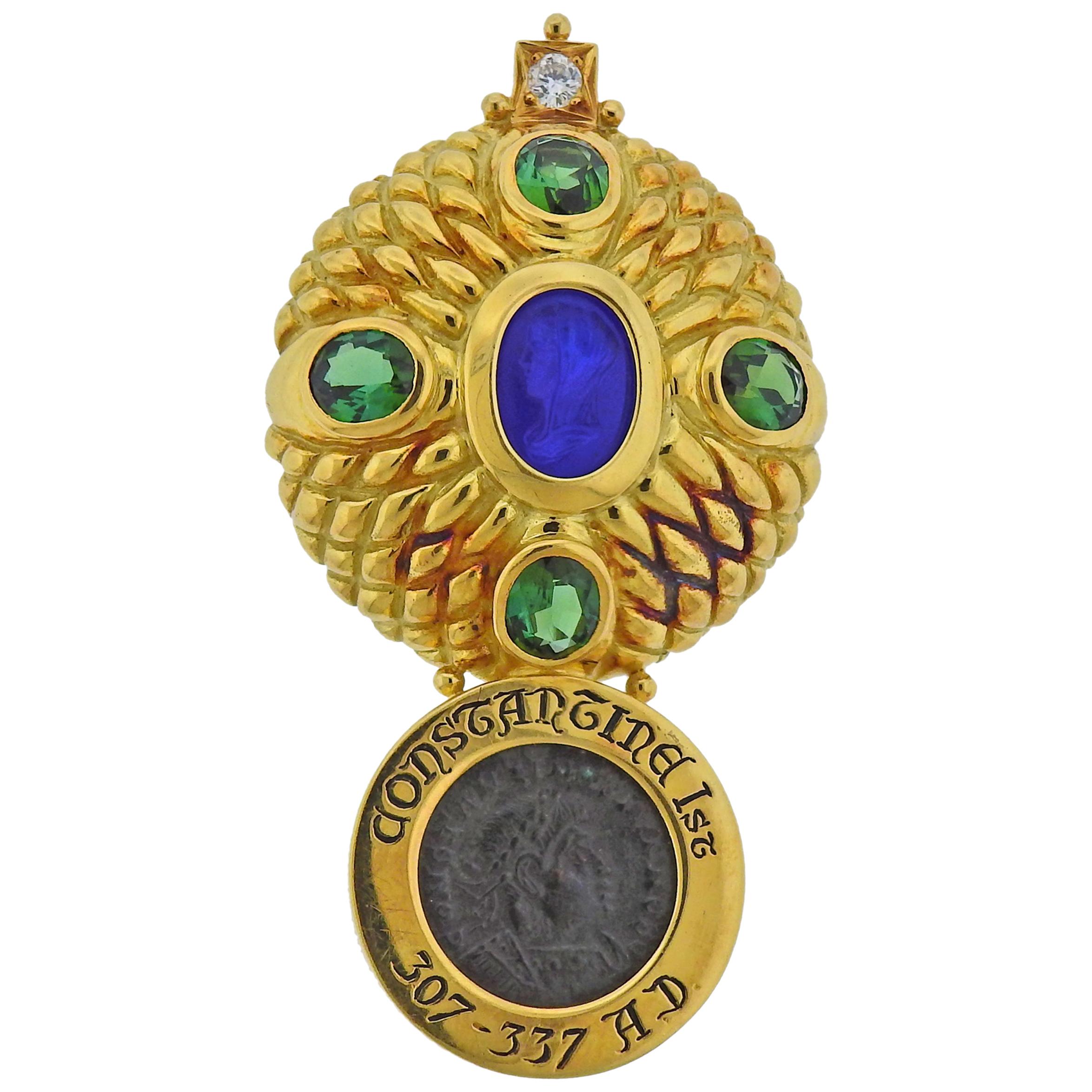 Elizabeth Locke Ancient Roman Coin Pearl Gold Pin at 1stDibs
