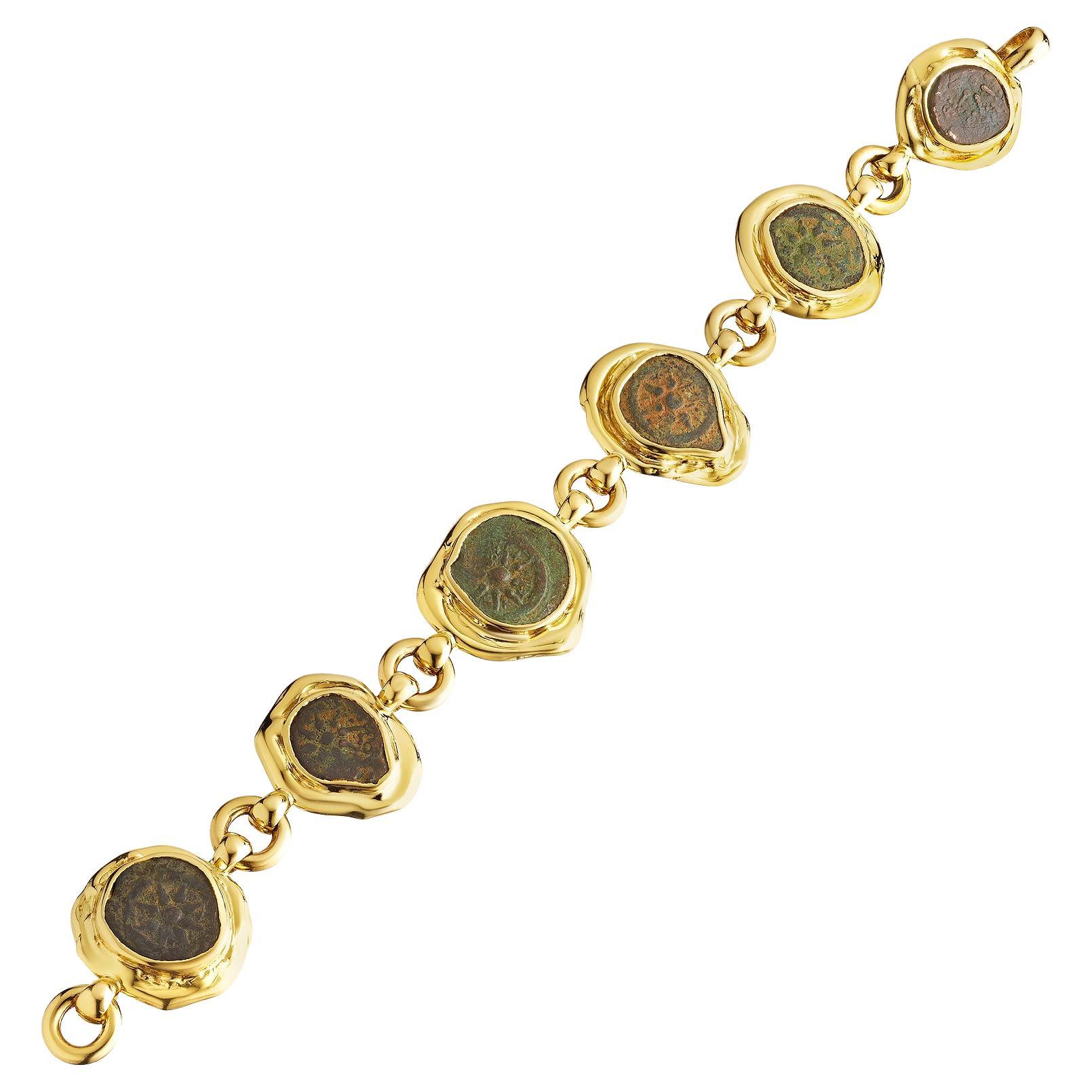 Elizabeth Gage Ancient Hasmonean Bronze Coin Gold Link Bracelet For Sale