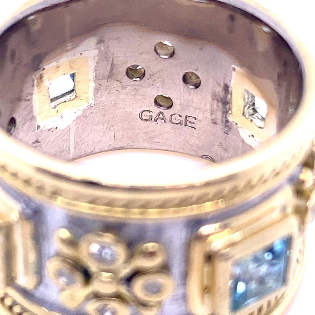 De las mujeres Elizabeth Gage Anillo templario de oro amarillo de 18 quilates con aguamarina y diamantes circa 1990