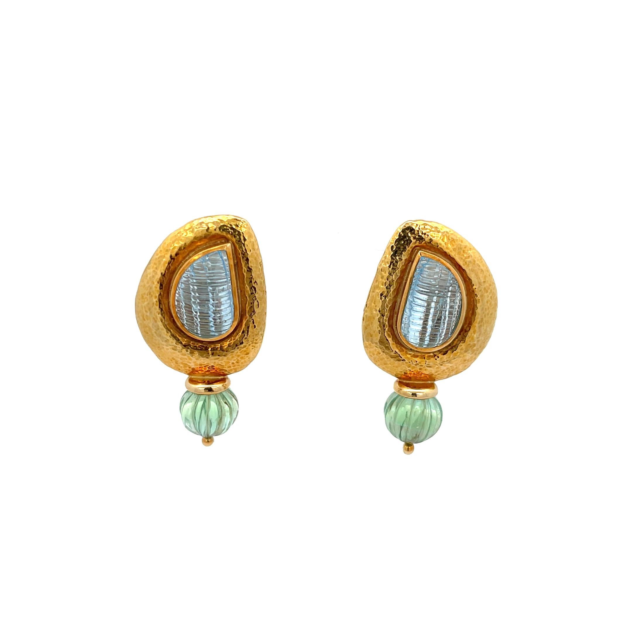 Elizabeth Gage Aquamarin & Fluorit Ohrringe 18K Gelbgold (Gemischter Schliff) im Angebot