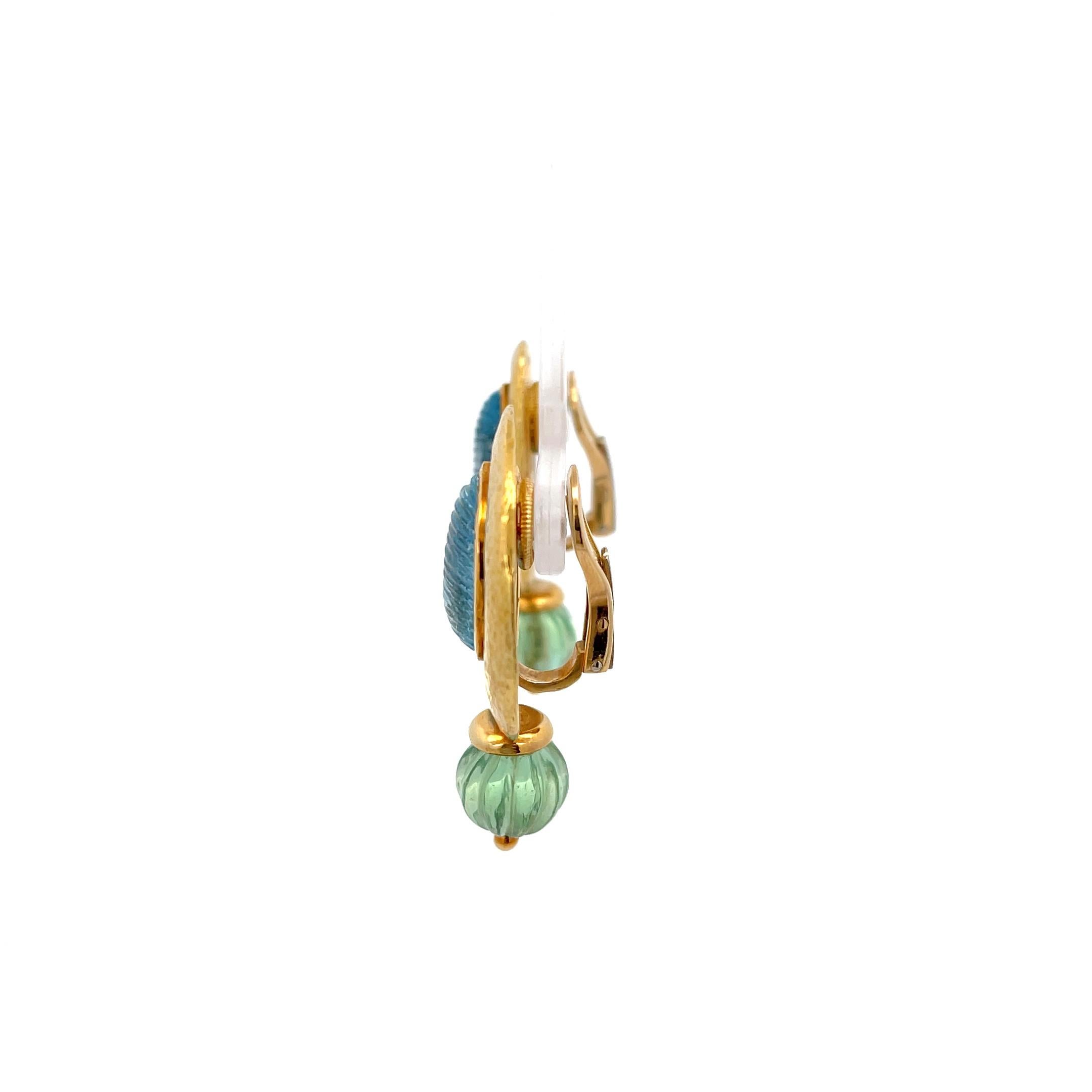 Elizabeth Gage Aquamarin & Fluorit Ohrringe 18K Gelbgold im Zustand „Hervorragend“ im Angebot in Dallas, TX