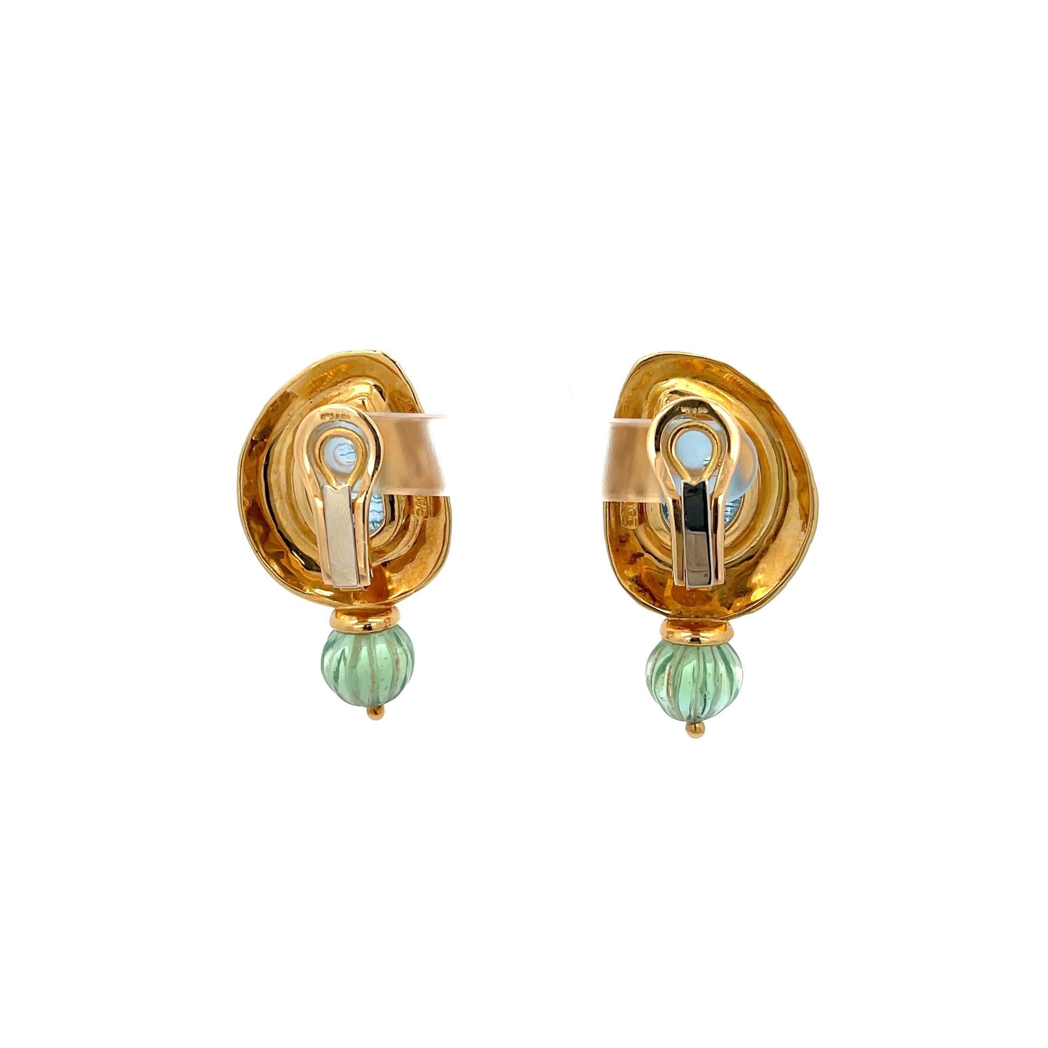 Elizabeth Gage Aquamarin & Fluorit Ohrringe 18K Gelbgold Damen im Angebot