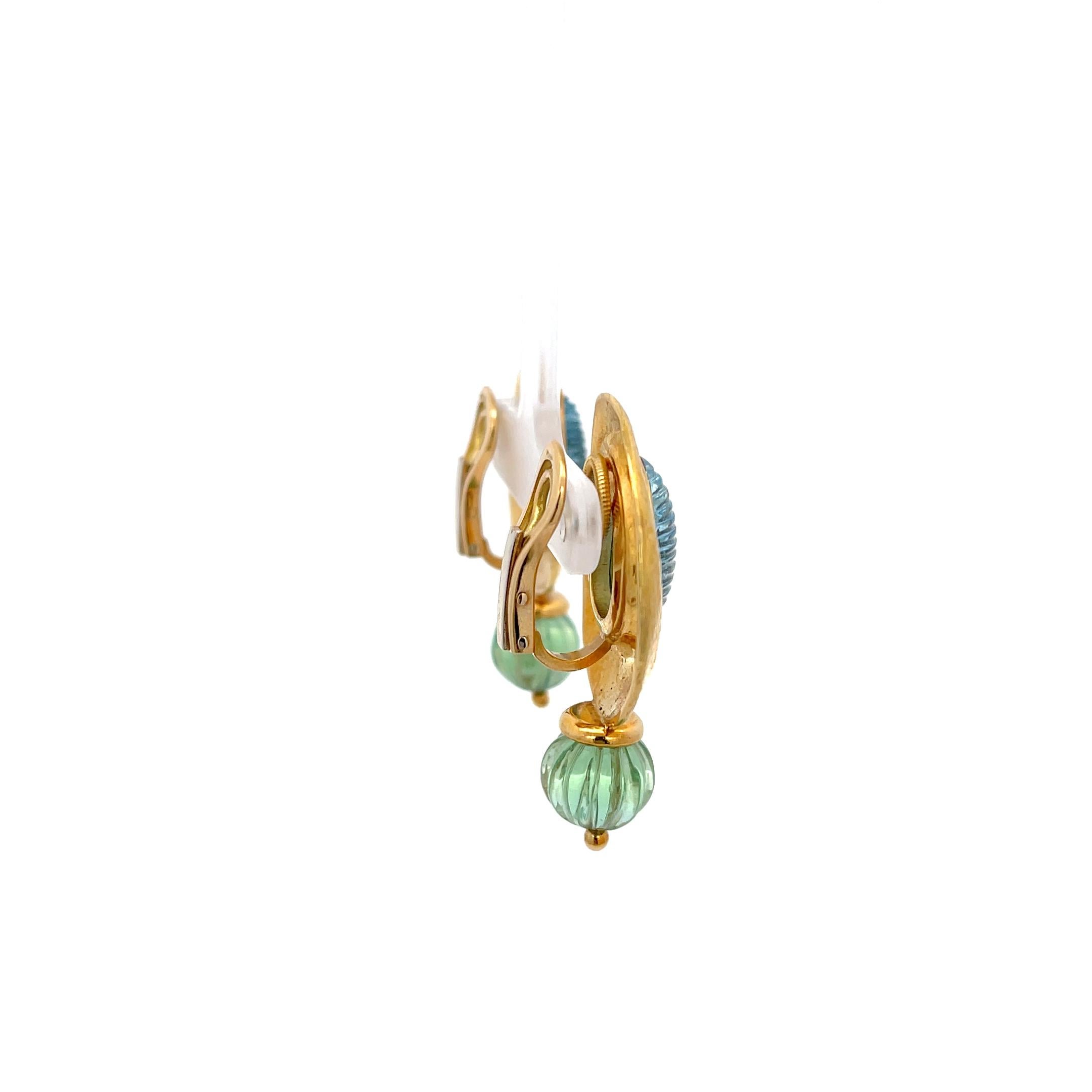 Elizabeth Gage Aquamarin & Fluorit Ohrringe 18K Gelbgold im Angebot 1