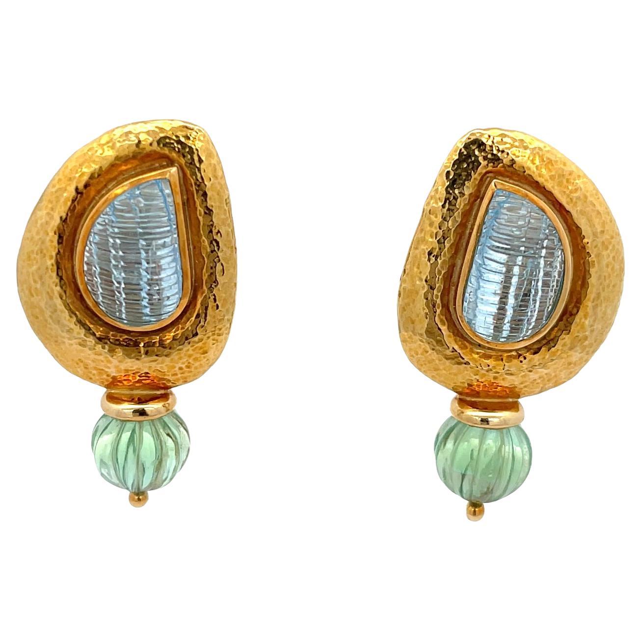 Elizabeth Gage Aquamarin & Fluorit Ohrringe 18K Gelbgold