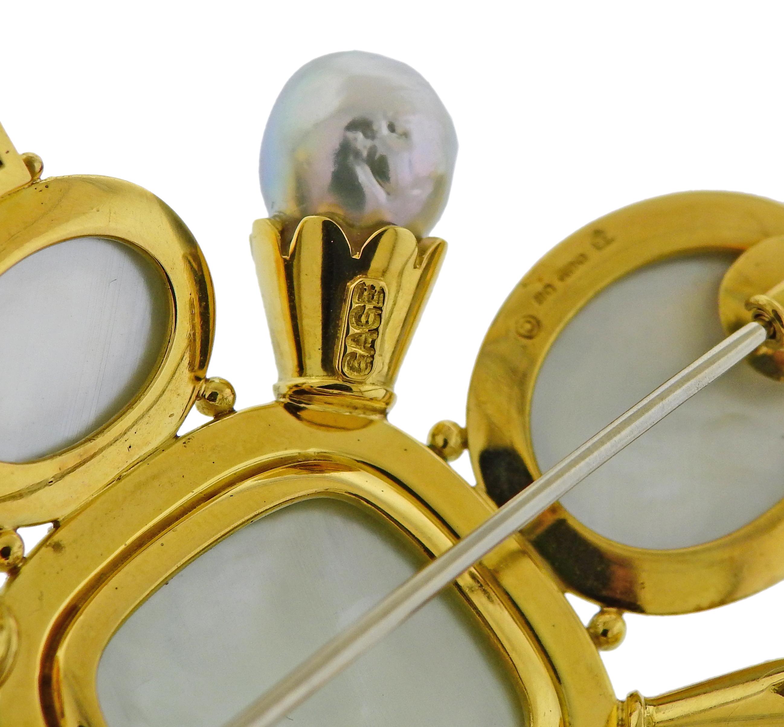 Women's Elizabeth Gage Aquamarine Pearl Diamond Gold Enamel Brooch