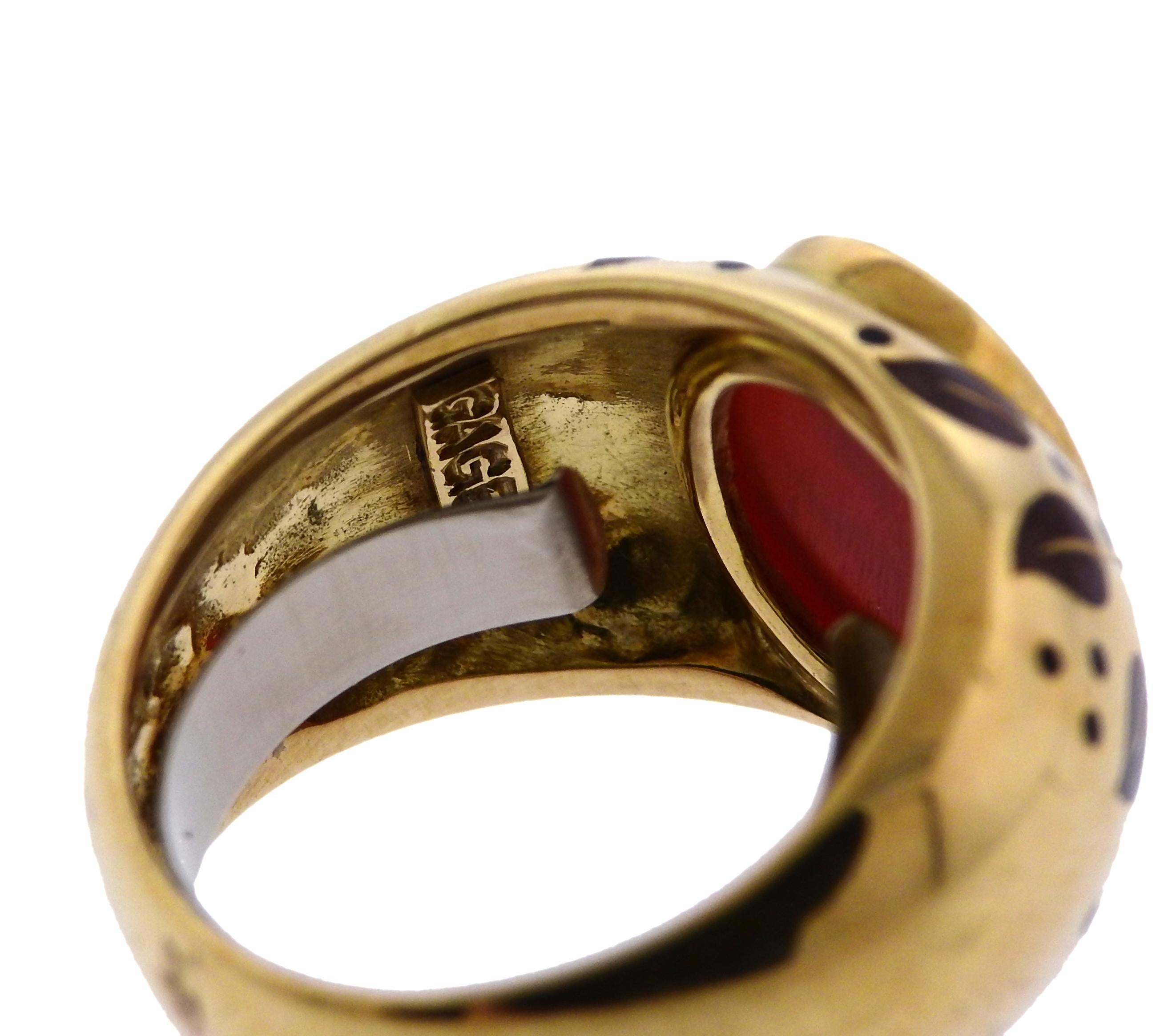 Elizabeth Gage Carnelian Intaglio Gold Enamel Ring In Excellent Condition In Lambertville, NJ