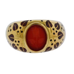 Elizabeth Gage Carnelian Intaglio Gold Enamel Ring