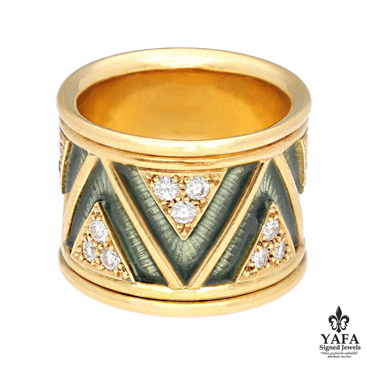 ELIZABETH GAGE Anello con fascia templare Chevron In condizioni ottime in vendita a New York, NY