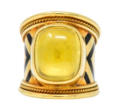 Elizabeth Gage Citrine Mother of Pearl Enamel 18 Karat Gold Cocktail Ring