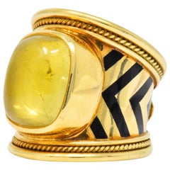 Elizabeth Gage Citrine Mother of Pearl Enamel 18 Karat Gold Cocktail Ring