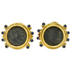 Elizabeth Gage Constantine Roman Ancient Coin 18 Karat Gold Ear-Clip Earrings