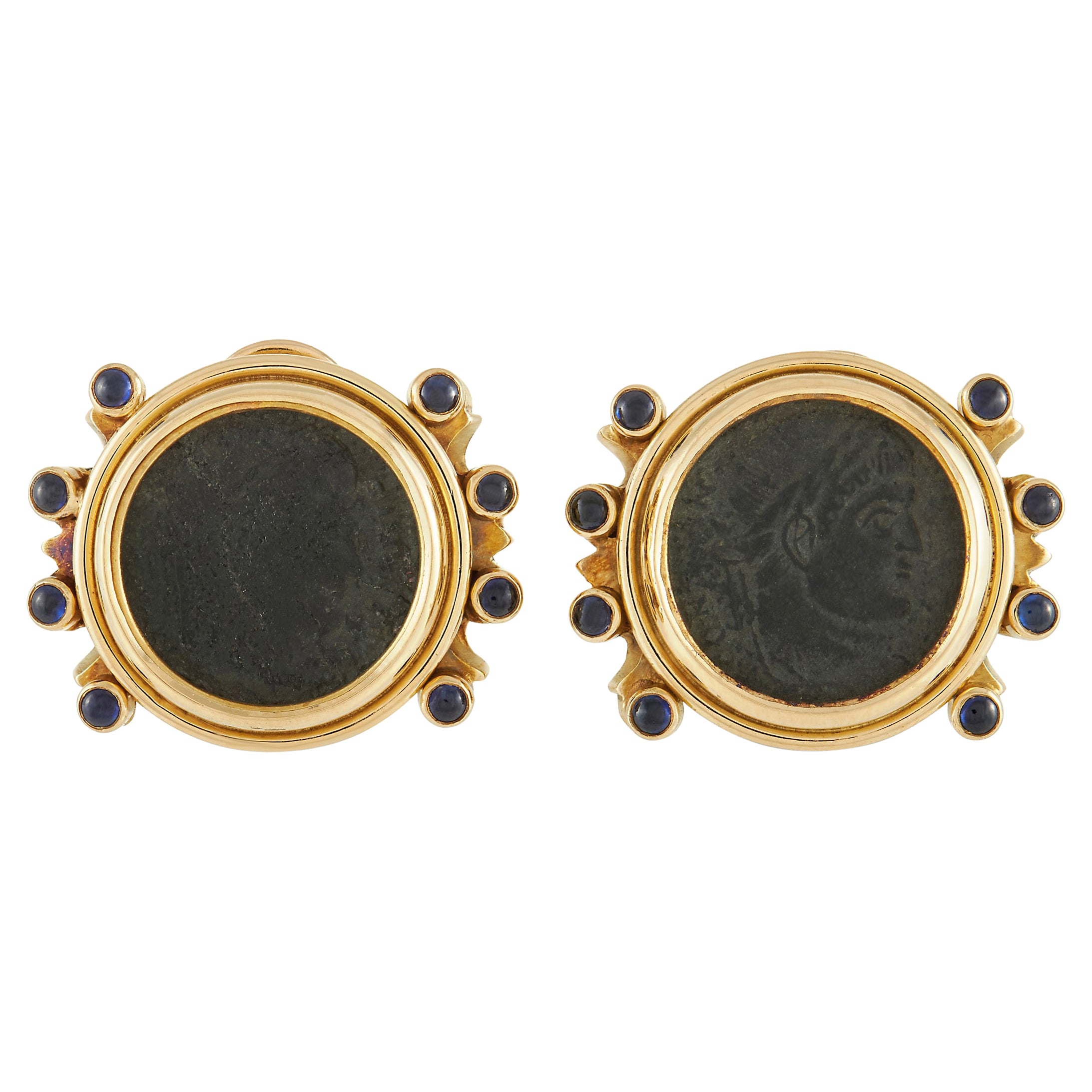 Elizabeth Gage Constantine: 18 Karat Gelbgold Ohrclips mit antiker Münze