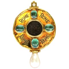  Elizabeth Gage Diamond Ancient Coin Tourmaline Pearl Gold Brooch 